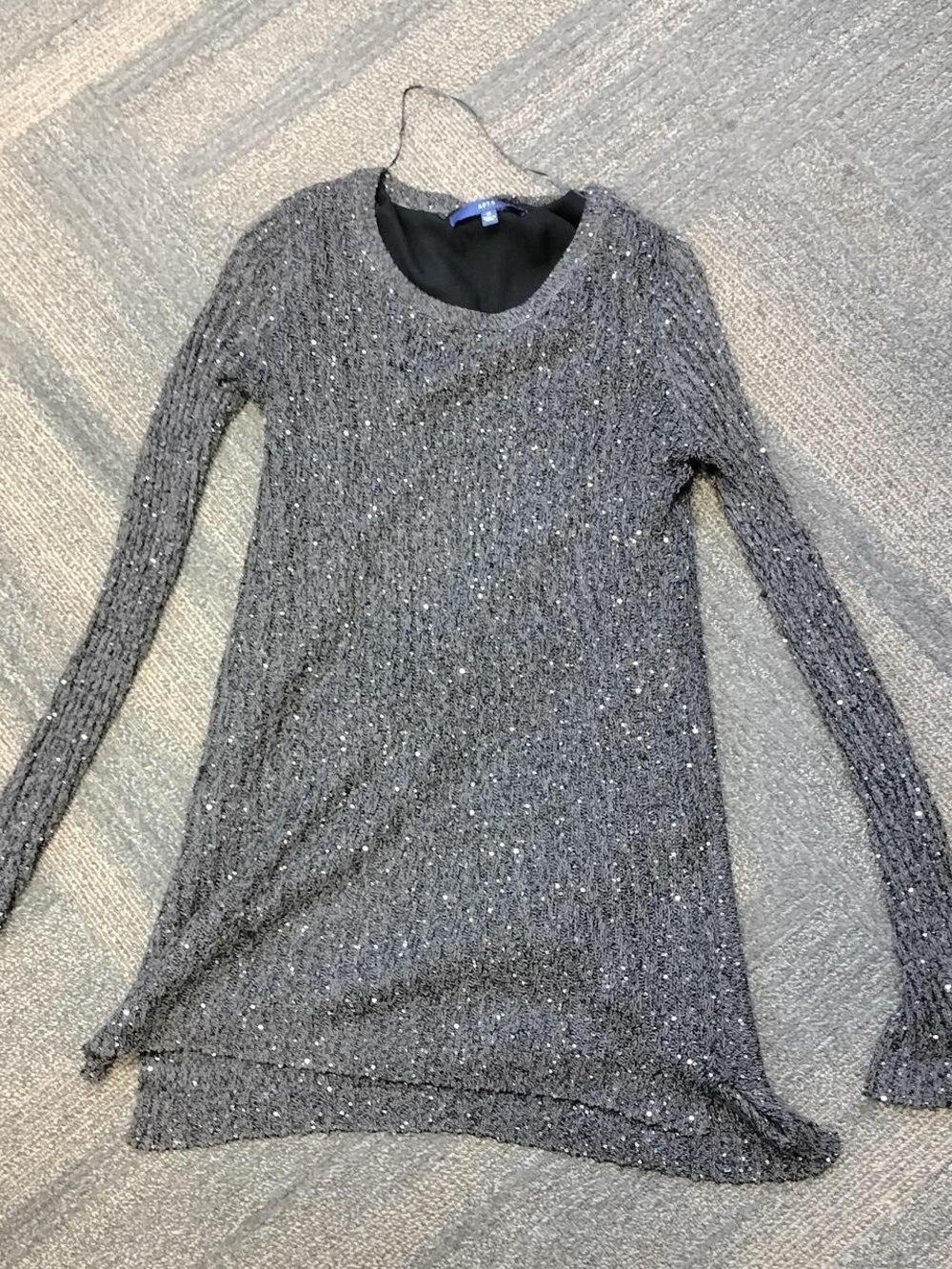 Apt. 9 Charcoal Gray Sequin Scoop Neck Sweater